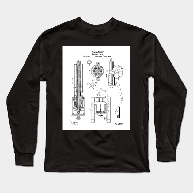 Gatling Machine Gun Patent - Gun Lover Gun Shop Art - White Long Sleeve T-Shirt by patentpress